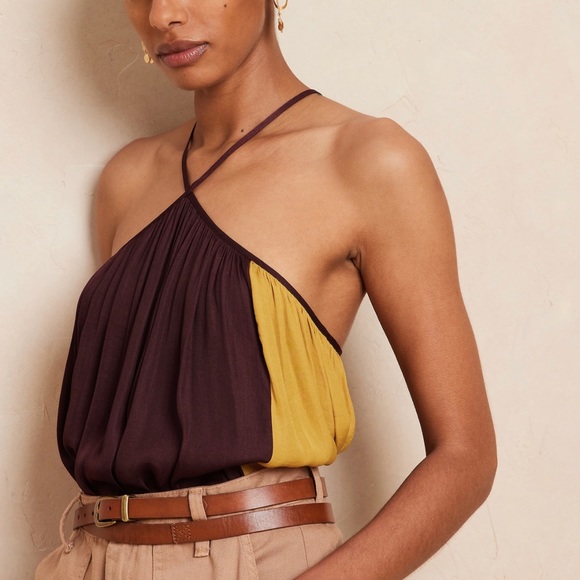 Banana Republic burgundy and gold flowy colorblock top - Picture 5 of 7